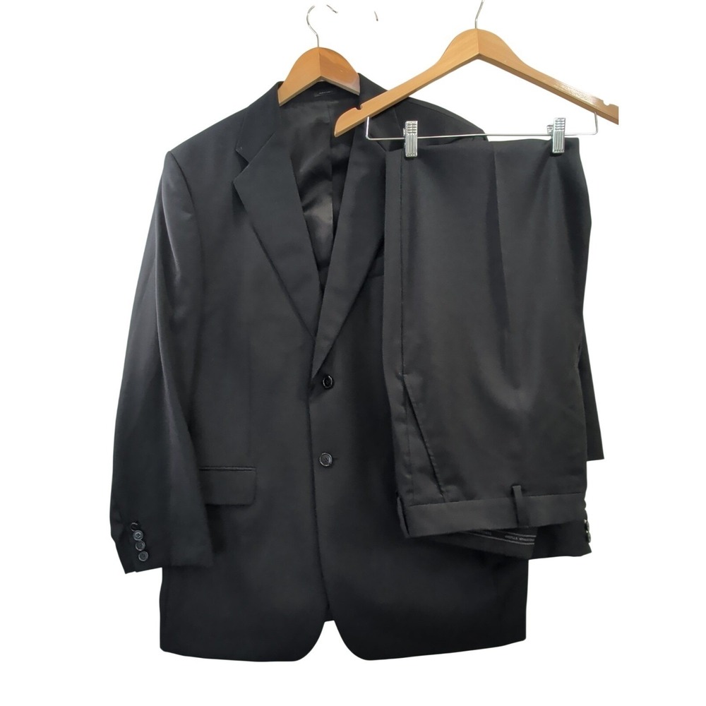 Express 2 Piece Suit Mens 42R Black Director Wool 36x30 2 Button Double Vent